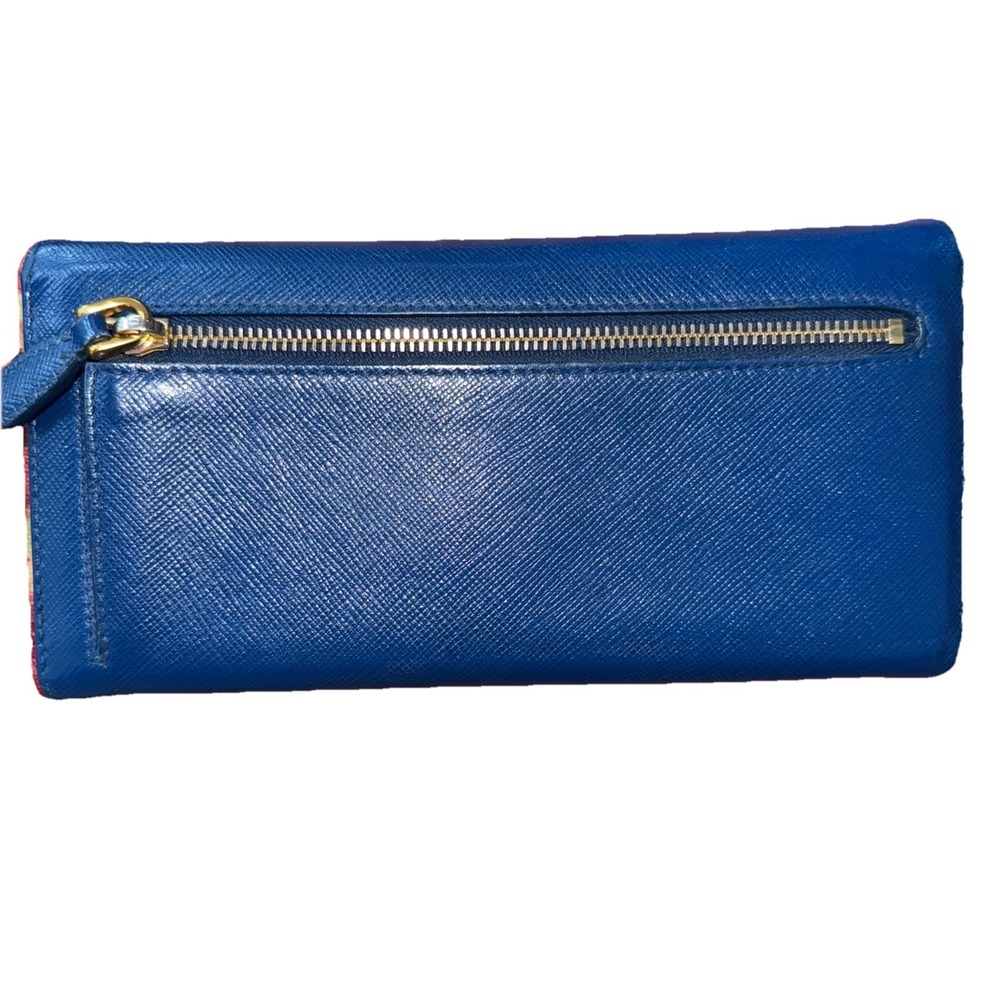 PRADA Saffiano Long Wallet Bifold Blue Gold Hardware Leather Womens Authentic - Picture 3 of 8